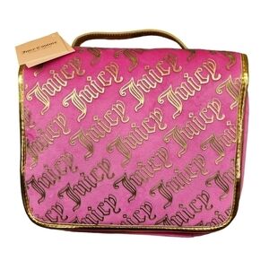 Juicy Couture Velour Travel Cosmetic Bag, Pink Iconic Gold Logo, NWT